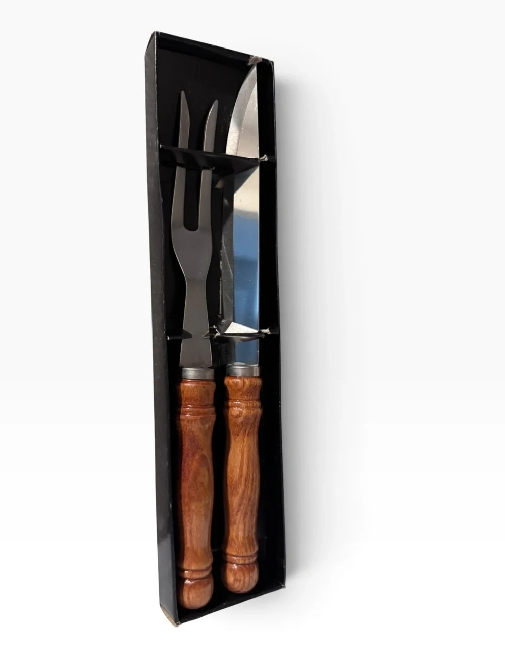 Vintage Carving Set with Wooden Handles and Stainless Steel Blades